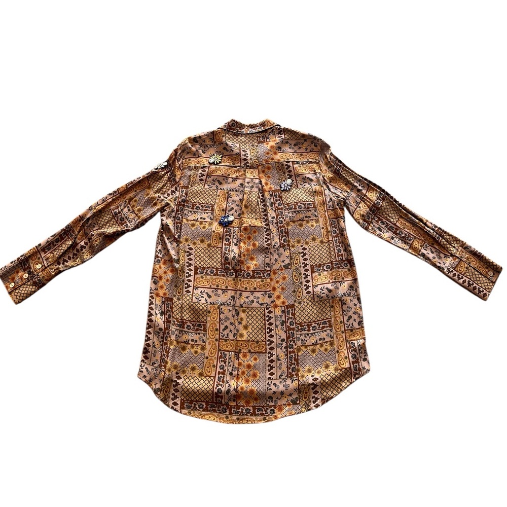 NEW blue b Brown Burnt Orange Navy Paisley Jeweled Rhinestone Button Up Shirt - Picture 4 of 5